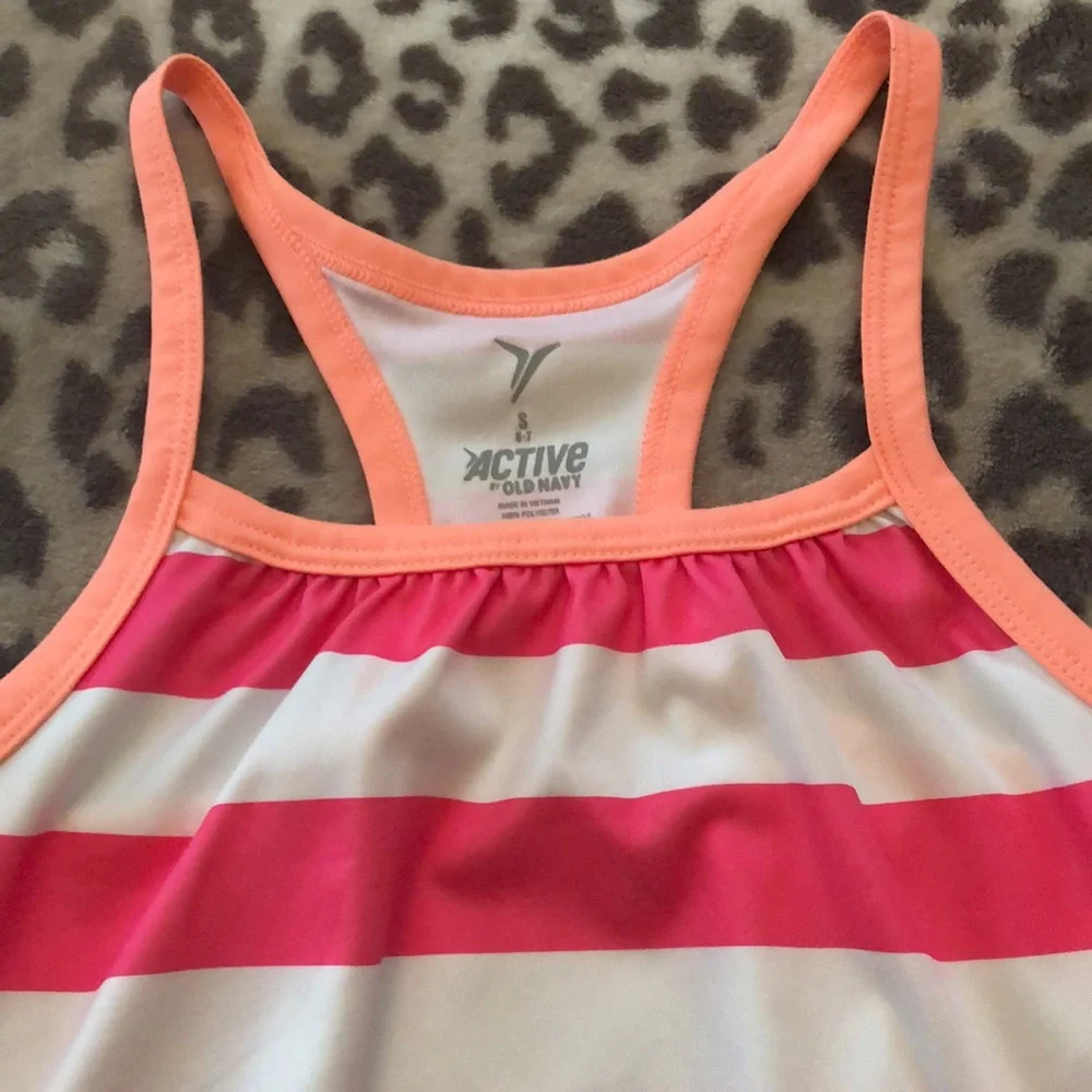 Old Navy Active Neon Coral Stripe Racerback Tank Top Size Small 6 7